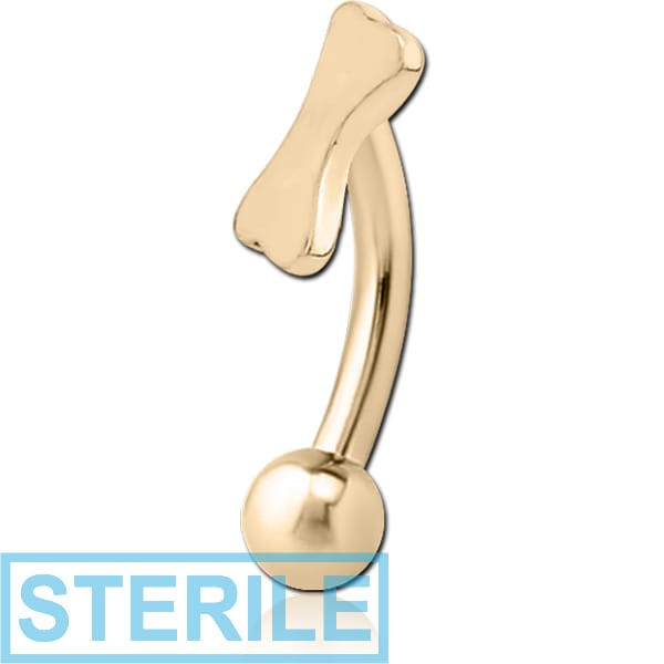 STERILE ZIRCON GOLD PVD COATED SURGICAL STEEL FANCY CURVED MICRO BARBELL - BONE