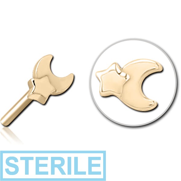 STERILE ZIRCON GOLD PVD COATED SURGICAL STEEL THREADLESS ATTACHMENT - CRESCENT AND STAR