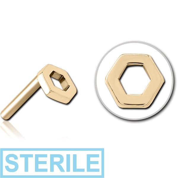 STERILE ZIRCON GOLD PVD COATED SURGICAL STEEL THREADLESS ATTACHMENT - HEXAGON