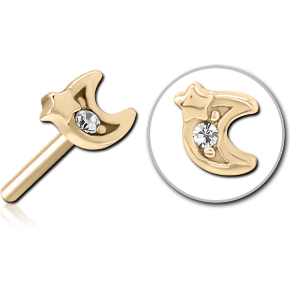 ZIRCON GOLD PVD COATED SURGICAL STEEL JEWELLED THREADLESS ATTACHMENT - CRESCENT AND STAR