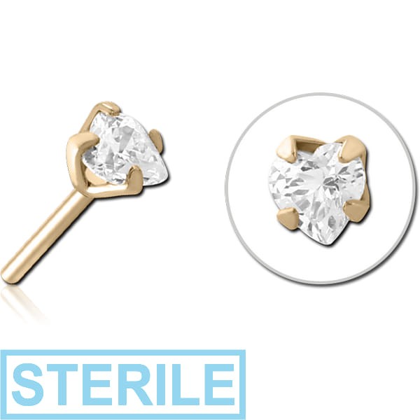 STERILE ZIRCON GOLD PVD COATED SURGICAL STEEL JEWELLED THREADLESS ATTACHMENT - HEART