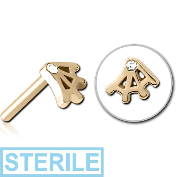 STERILE ZIRCON GOLD PVD COATED SURGICAL STEEL JEWELLED THREADLESS ATTACHMENT - WEB