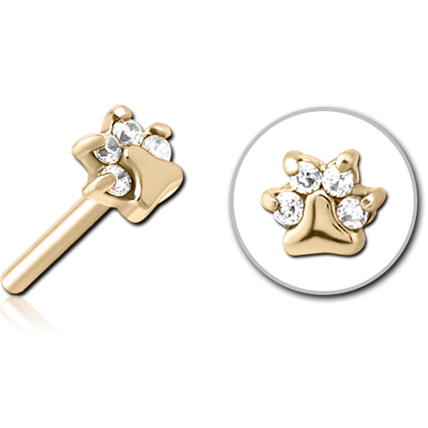 ZIRCON GOLD PVD COATED SURGICAL STEEL JEWELLED THREADLESS ATTACHMENT - ANIMAL PAW