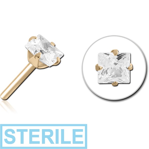 STERILE ZIRCON GOLD PVD COATED SURGICAL STEEL JEWELLED THREADLESS ATTACHMENT - SQUARE