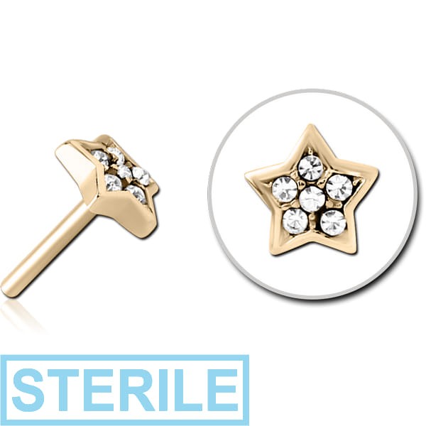 STERILE ZIRCON GOLD PVD COATED SURGICAL STEEL JEWELLED THREADLESS ATTACHMENT - STAR