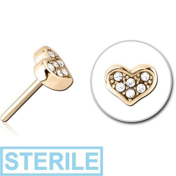 STERILE ZIRCON GOLD PVD COATED SURGICAL STEEL JEWELLED THREADLESS ATTACHMENT - HEART