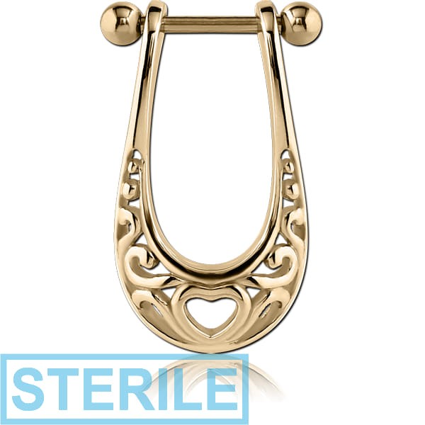 STERILE ZIRCON GOLD PVD COATED SURGICAL STEEL CARTILAGE SHIELD - HEART