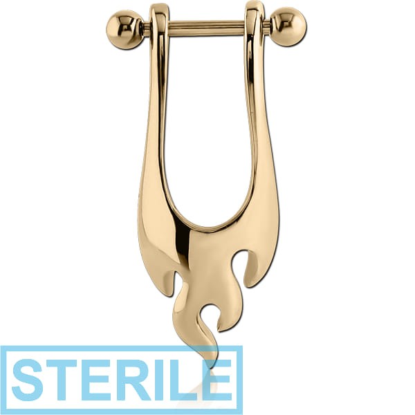 STERILE ZIRCON GOLD PVD COATED SURGICAL STEEL CARTILAGE SHIELD - FLAME