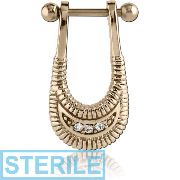 STERILE ZIRCON GOLD PVD COATED SURGICAL STEEL JEWELLED CARTILAGE SHIELD - BALI