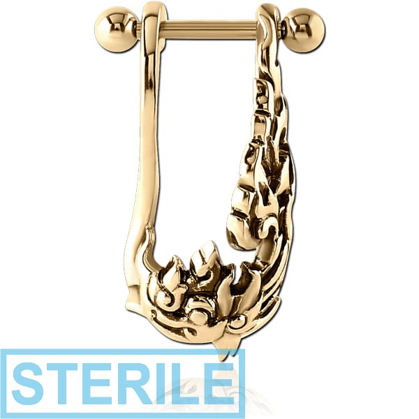 STERILE ZIRCON GOLD PVD COATED SURGICAL STEEL CARTILAGE SHIELD - LEFT FLAMES