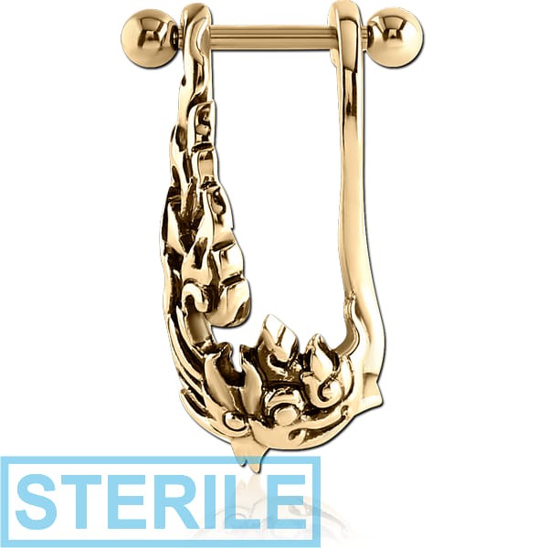 STERILE ZIRCON GOLD PVD COATED SURGICAL STEEL CARTILAGE SHIELD - RIGHT FLAMES