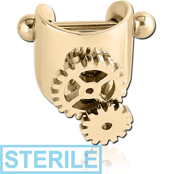 STERILE ZIRCON GOLD PVD COATED SURGICAL STEEL CARTILAGE SHIELD - STEAMPUNK