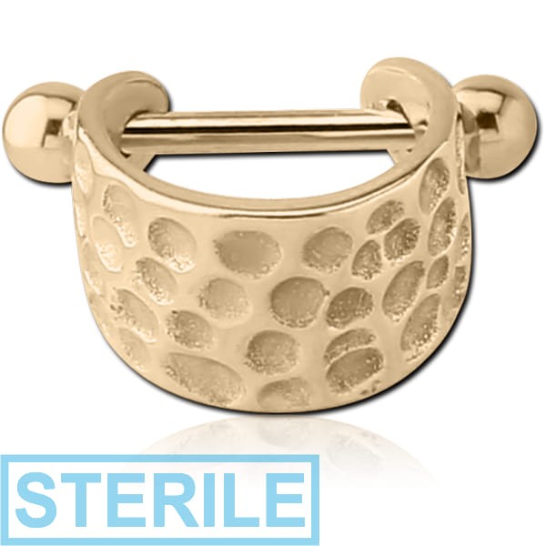 STERILE ZIRCON GOLD PVD COATED SURGICAL STEEL CARTILAGE SHIELD - HAMMERED TEXTURE