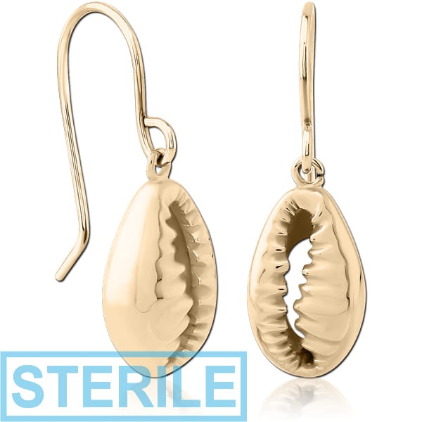 STERILE ZIRCON GOLD PVD COATED SURGICAL STEEL EARRINGS - SHELL