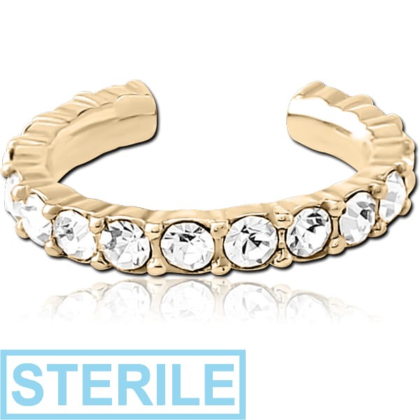 STERILE ZIRCON GOLD PVD COATED SURGICAL STEEL JEWELLED EAR CUFF