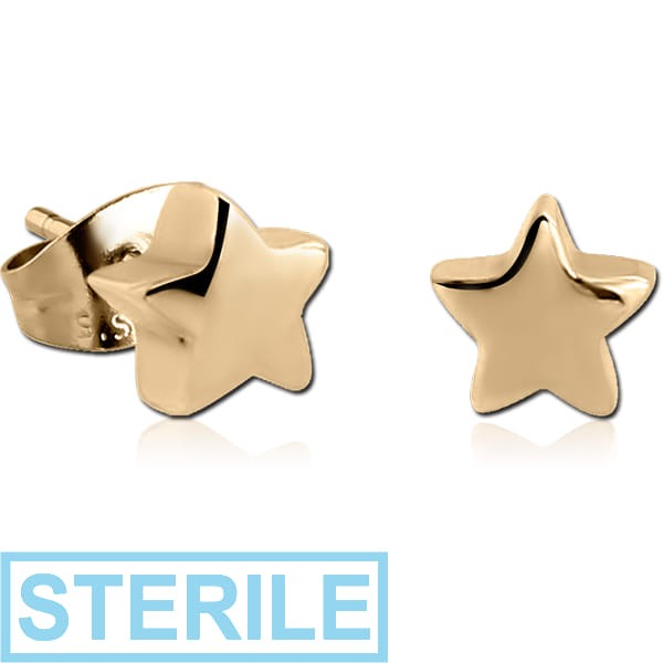 STERILE ZIRCON GOLD PVD COATED SURGICAL STEEL EAR STUDS PAIR - STAR