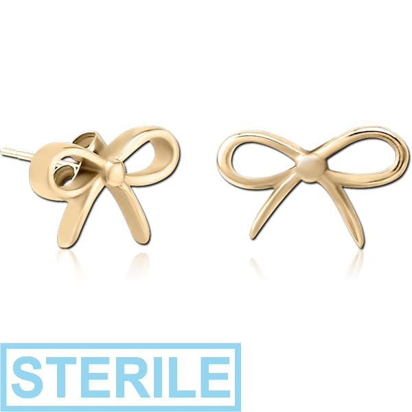 STERILE ZIRCON GOLD PVD COATED SURGICAL STEEL EAR STUDS PAIR - BOW
