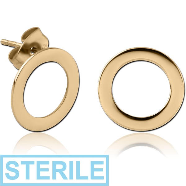 STERILE ZIRCON GOLD PVD COATED SURGICAL STEEL EAR STUDS PAIR - O