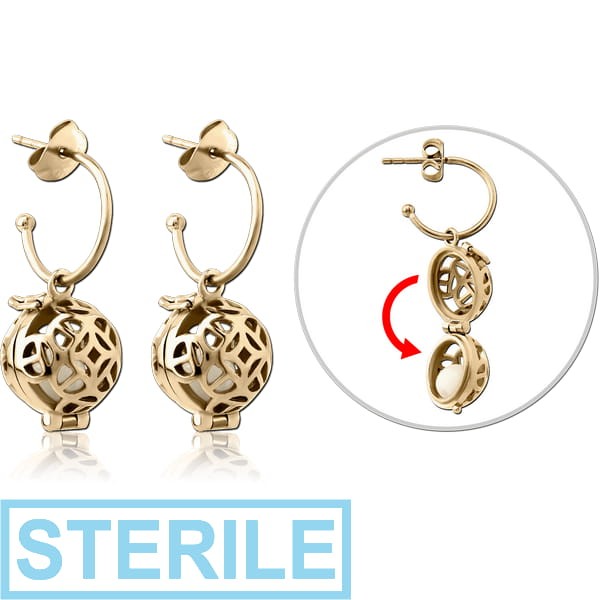 STERILE ZIRCON GOLD PVD COATED SURGICAL STEEL EAR STUDS PAIR - BALL LOCKET