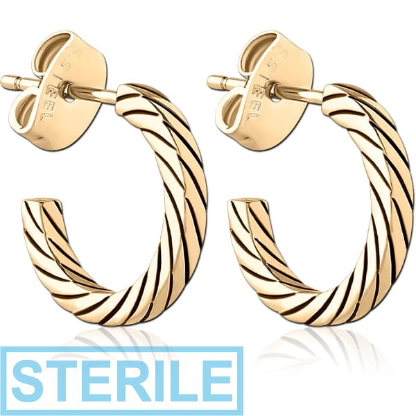 STERILE ZIRCON GOLD PVD COATED SURGICAL STEEL EAR STUDS PAIR