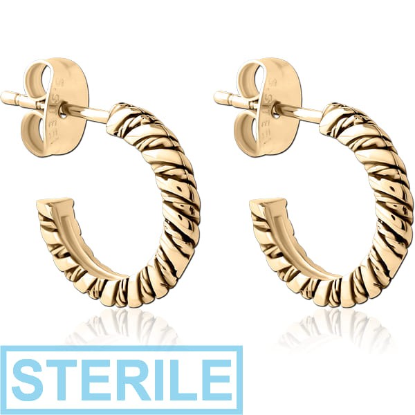 STERILE ZIRCON GOLD PVD COATED SURGICAL STEEL EAR STUDS PAIR