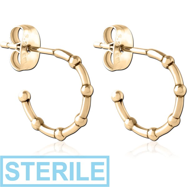 STERILE ZIRCON GOLD PVD COATED SURGICAL STEEL EAR STUDS PAIR