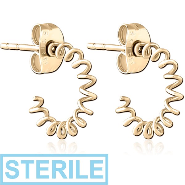 STERILE ZIRCON GOLD PVD COATED SURGICAL STEEL EAR STUDS PAIR