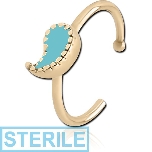 STERILE ZIRCON GOLD PVD COATED SURGICAL STEEL OPEN NOSE RING WITH ENAMEL - APOSTROPHE