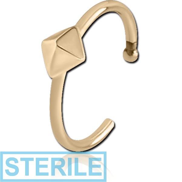 STERILE ZIRCON GOLD PVD COATED SURGICAL STEEL OPEN NOSE RING - PYRAMID