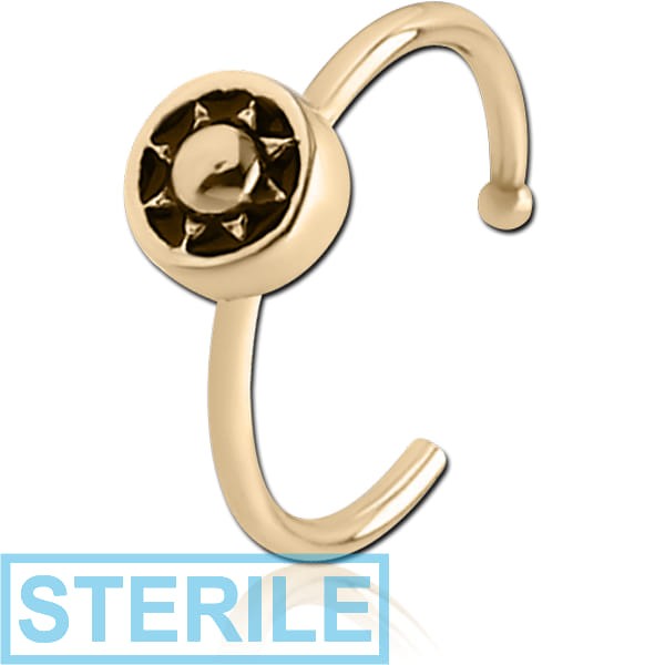 STERILE ZIRCON GOLD PVD COATED SURGICAL STEEL OPEN NOSE RING - SUN