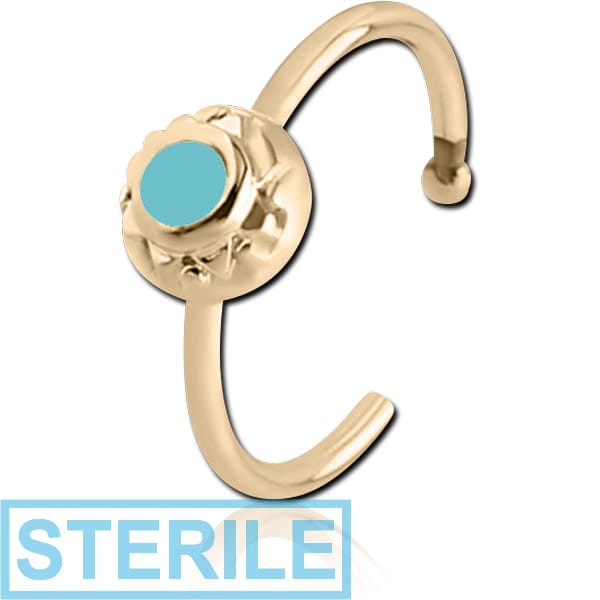 STERILE ZIRCON GOLD PVD COATED SURGICAL STEEL OPEN NOSE RING WITH ENAMEL - CIRCLE