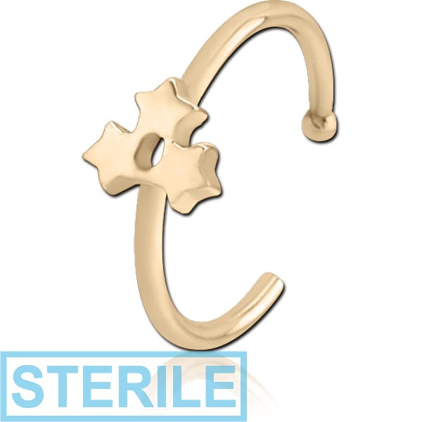 STERILE ZIRCON GOLD PVD COATED SURGICAL STEEL OPEN NOSE RING - TRIPLE STAR