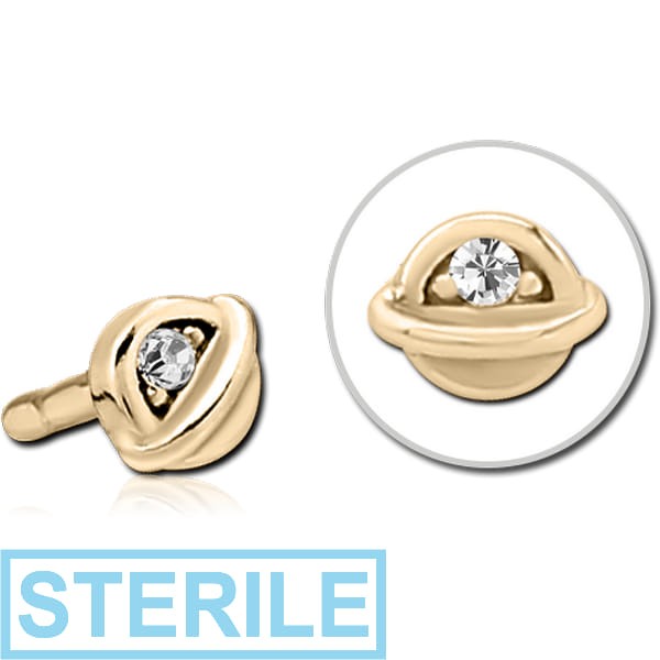 STERILE ZIRCON GOLD PVD COATED SURGICAL STEEL JEWELLED PUSH FIT ATTACHMENT FOR BIOFLEX INTERNAL LABRET - HALF OPEN EYE
