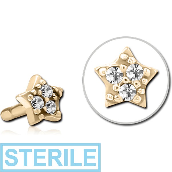 STERILE ZIRCON GOLD PVD COATED SURGICAL STEEL JEWELLED PUSH FIT ATTACHMENT FOR BIOFLEX INTERNAL LABRET - STAR PRONGS