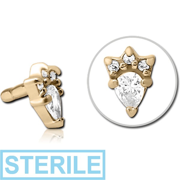 STERILE ZIRCON GOLD PVD COATED SURGICAL STEEL JEWELLED PUSH FIT ATTACHMENT FOR BIOFLEX INTERNAL LABRET - JESTER HAT
