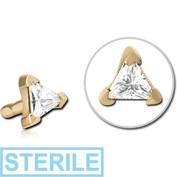 STERILE ZIRCON GOLD PVD COATED SURGICAL STEEL JEWELLED PUSH FIT ATTACHMENT FOR BIOFLEX INTERNAL LABRET - TRIANGLE