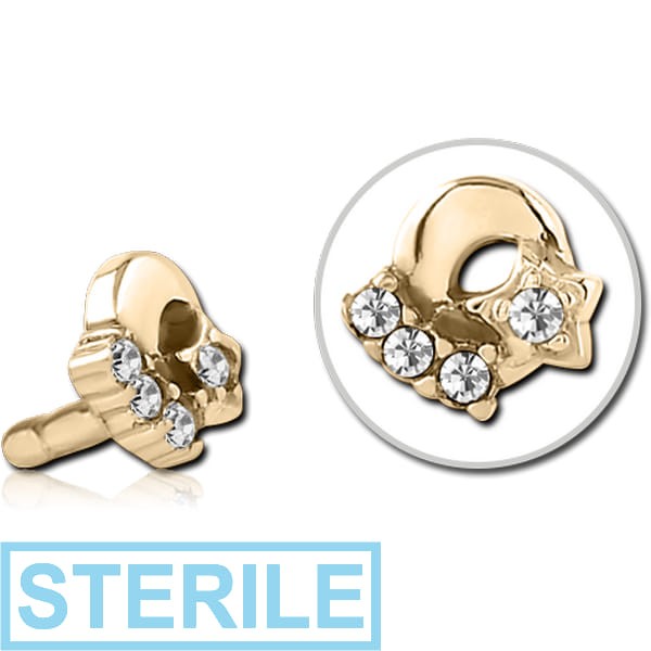 STERILE ZIRCON GOLD PVD COATED SURGICAL STEEL JEWELLED PUSH FIT ATTACHMENT FOR BIOFLEX INTERNAL LABRET - PLAIN MOON AND STARS