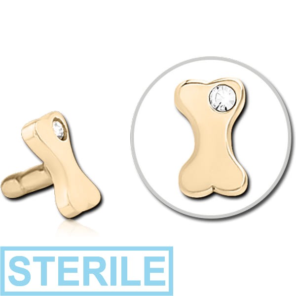 STERILE ZIRCON GOLD PVD COATED SURGICAL STEEL JEWELLED PUSH FIT ATTACHMENT FOR BIOFLEX INTERNAL LABRET - BONE