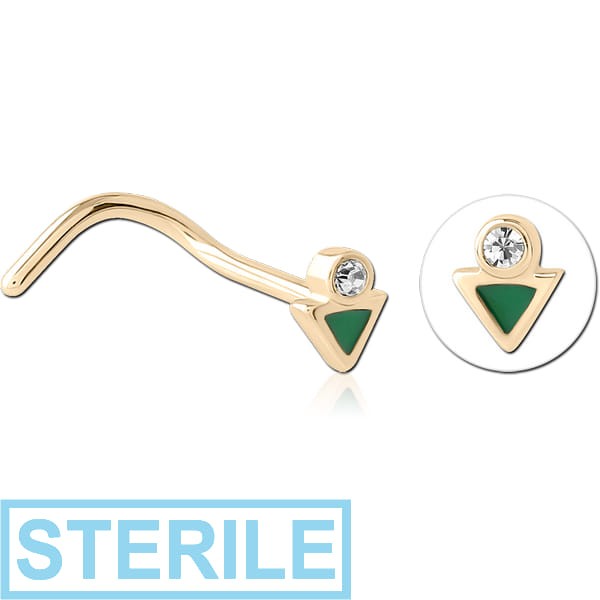 STERILE ZIRCON GOLD PVD COATED SURGICAL STEEL JEWELLED NOSE STUDS