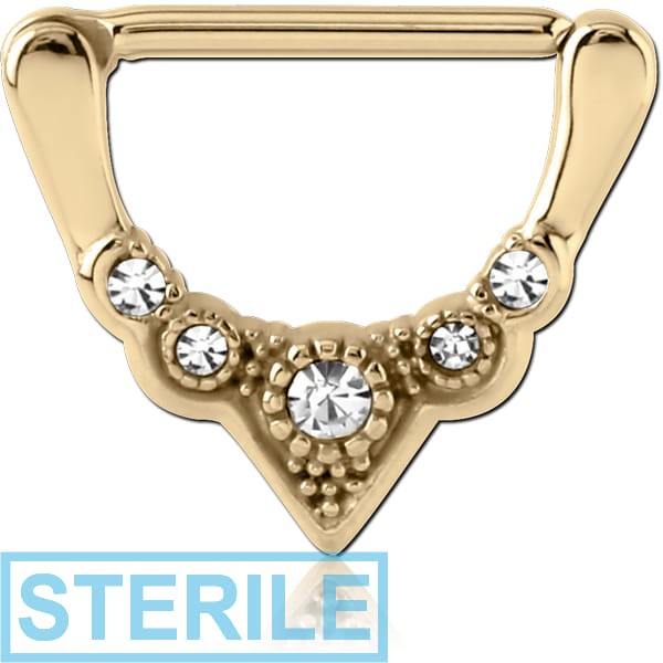 STERILE ZIRCON GOLD PVD COATEDSURGICAL STEEL JEWELLED NIPPLE CLICKER - FILIGREE