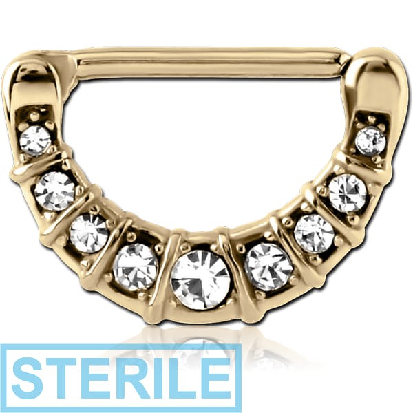 STERILE ZIRCON GOLD PVD COATED SURGICAL STEEL JEWELLED NIPPLE CLICKER - FILIGREE