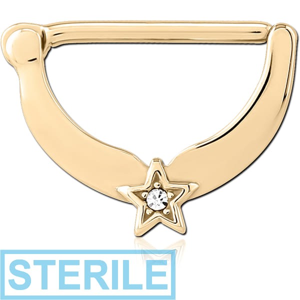 STERILE ZIRCON GOLD PVD COATED SURGICAL STEEL JEWELLED NIPPLE CLICKER
