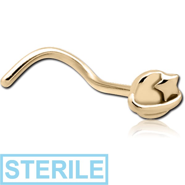 STERILE ZIRCON GOLD PVD COATED SURGICAL STEEL CURVED NOSE STUD