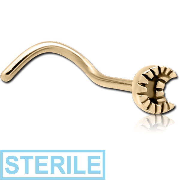 STERILE ZIRCON GOLD PVD COATED SURGICAL STEEL CURVED NOSE STUD - CRESEENT