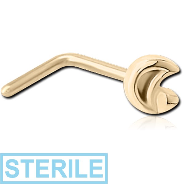 STERILE ZIRCON GOLD PVD COATED SURGICAL STEEL 90 DEGREE NOSE STUD