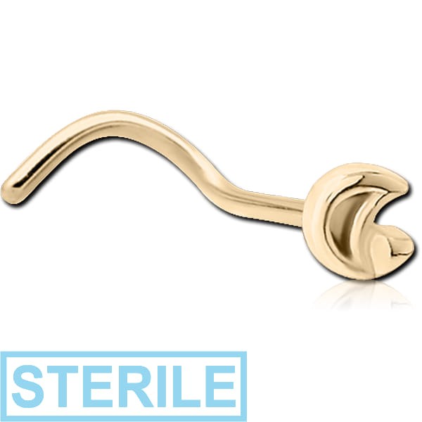 STERILE ZIRCON GOLD PVD COATED SURGICAL STEEL CURVED NOSE STUD