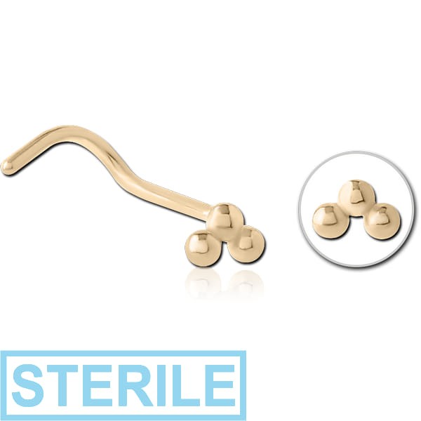 STERILE ZIRCON GOLD PVD COATED SURGICAL STEEL CURVED NOSE STUD