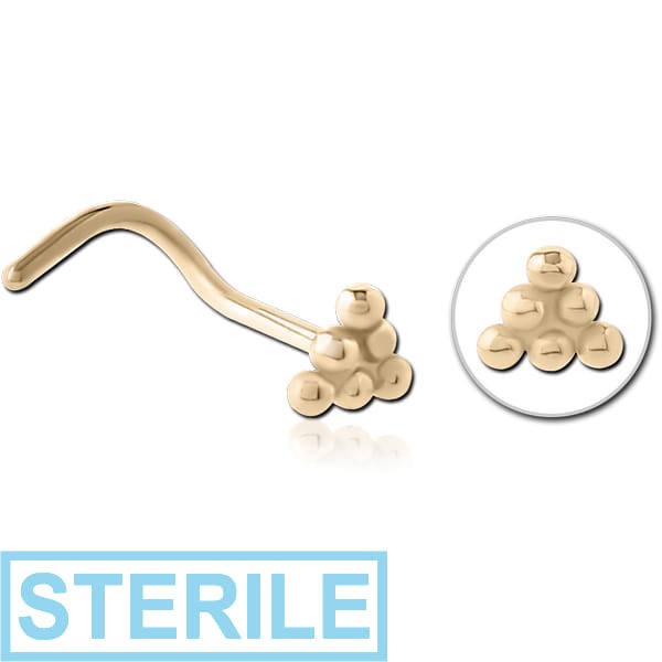 STERILE ZIRCON GOLD PVD COATED SURGICAL STEEL CURVED NOSE STUD