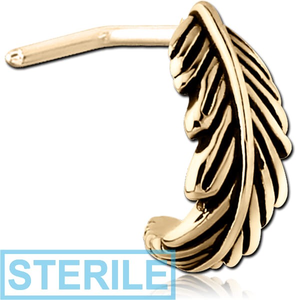 STERILE ZIRCON GOLD PVD COATED SURGICAL STEEL 90 DEGREE WRAP AROUND NOSE STUD