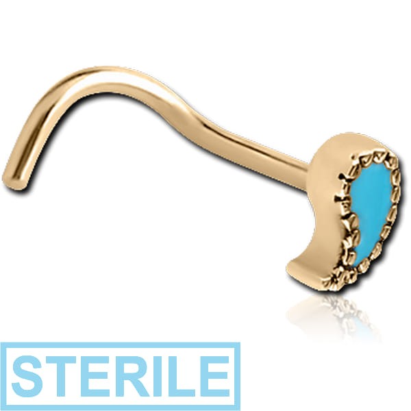 STERILE ZIRCON GOLD PVD COATED SURGICAL STEEL CURVED NOSE STUD - WATER DROP